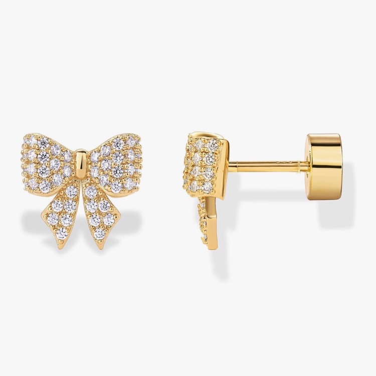 New 14k Gold Plated Elegant Gold Bow Earrings